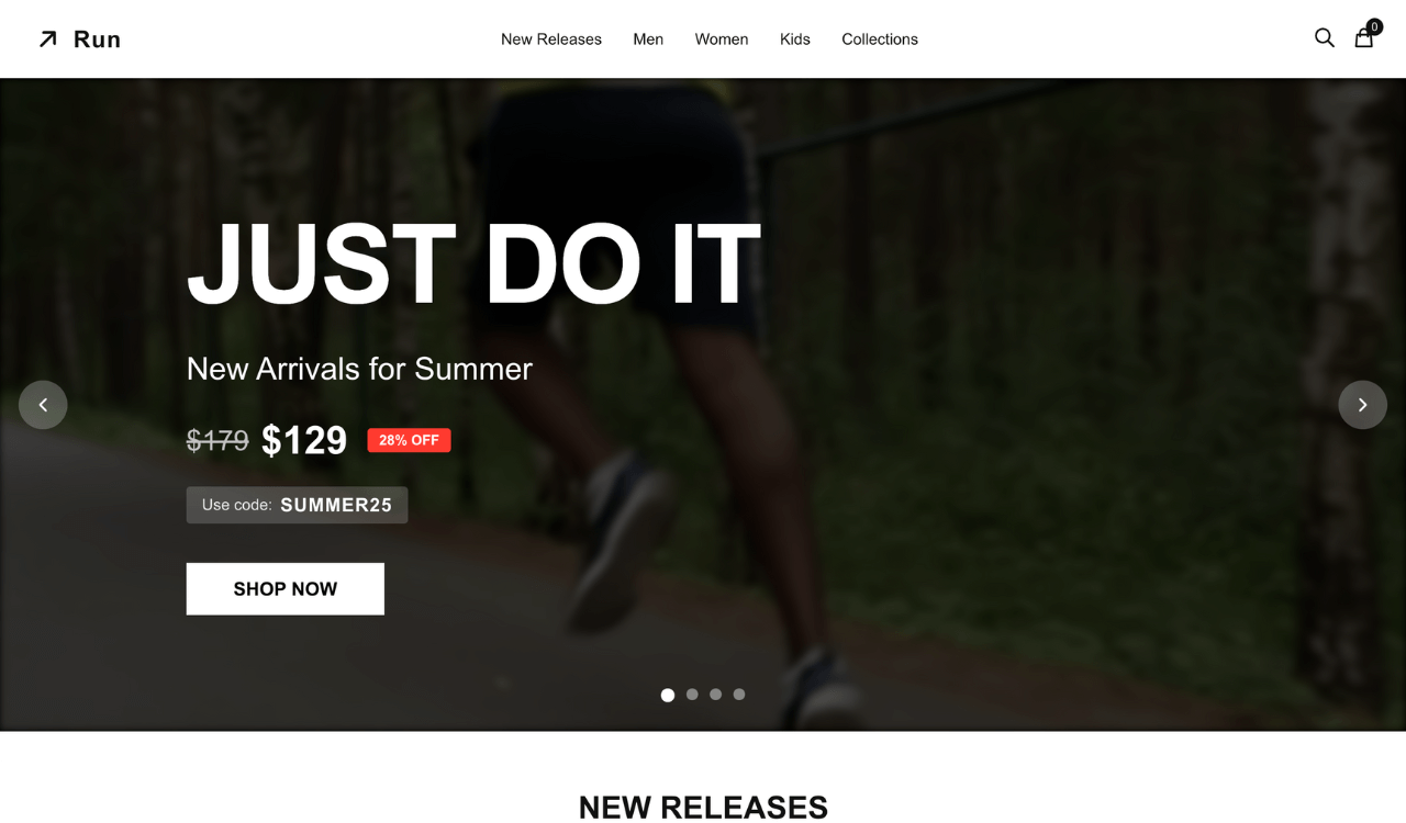 A carousel section using React and Swiper.js.
