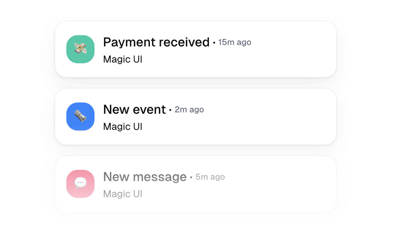 A list with animations to display notifications, updates, or events.