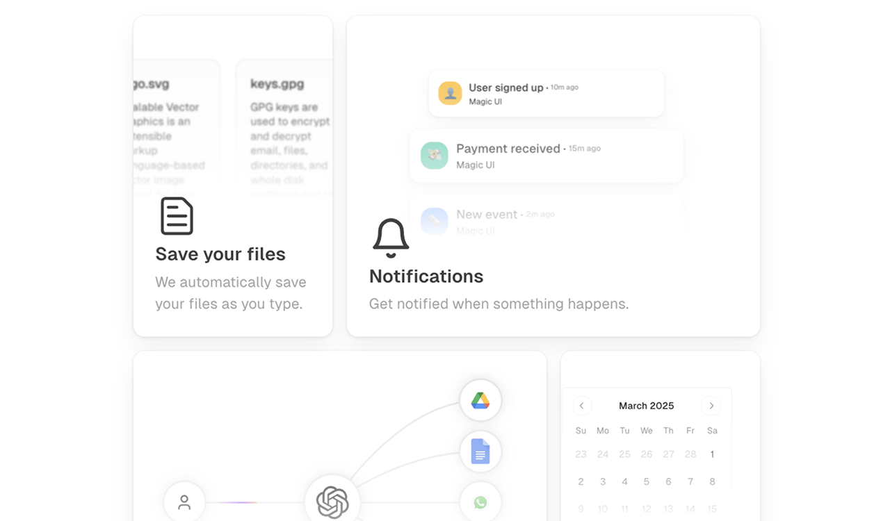 A modular grid layout for featuring content blocks, use cases, or product highlights.
