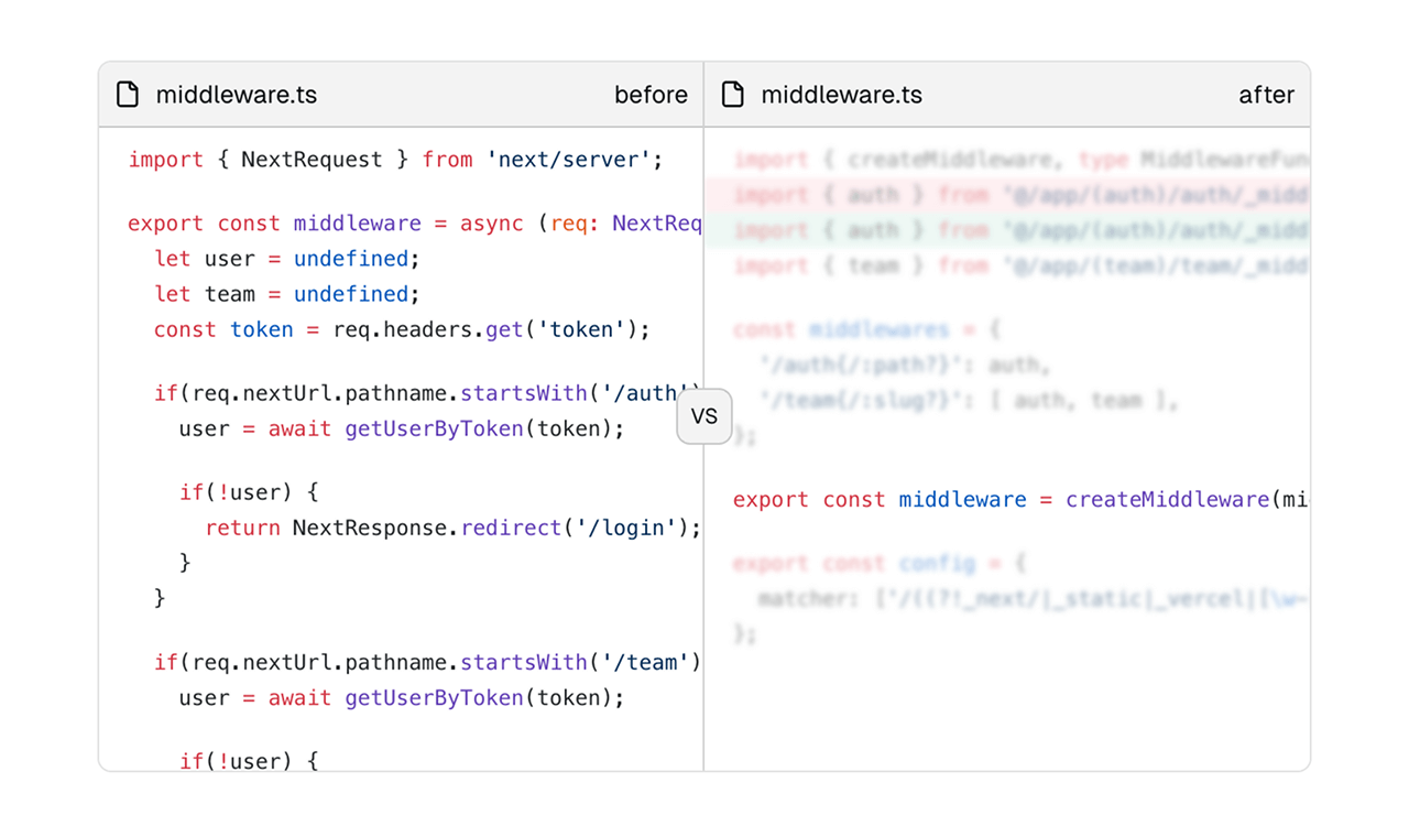 A side-by-side code block layout for comparing implementations or versions.