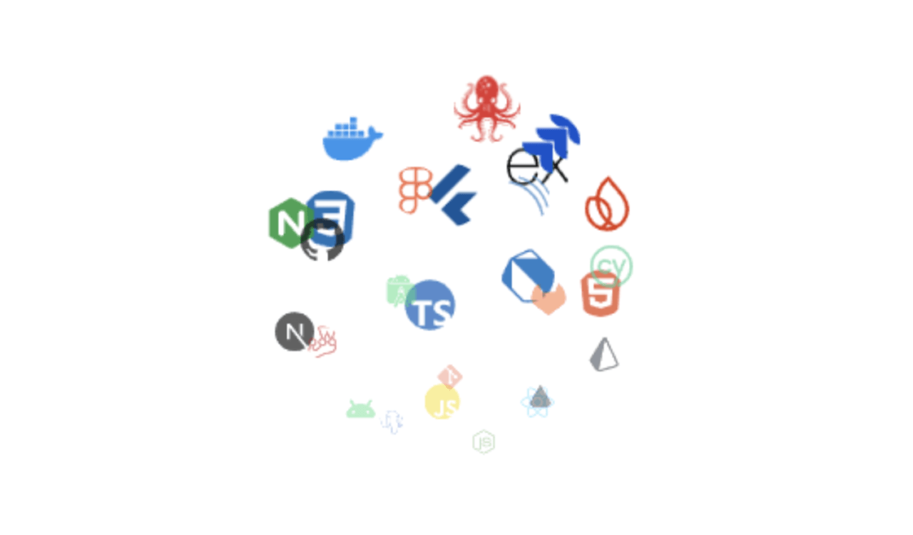 A floating cloud of icons to showcase integrations, tools, or technologies.