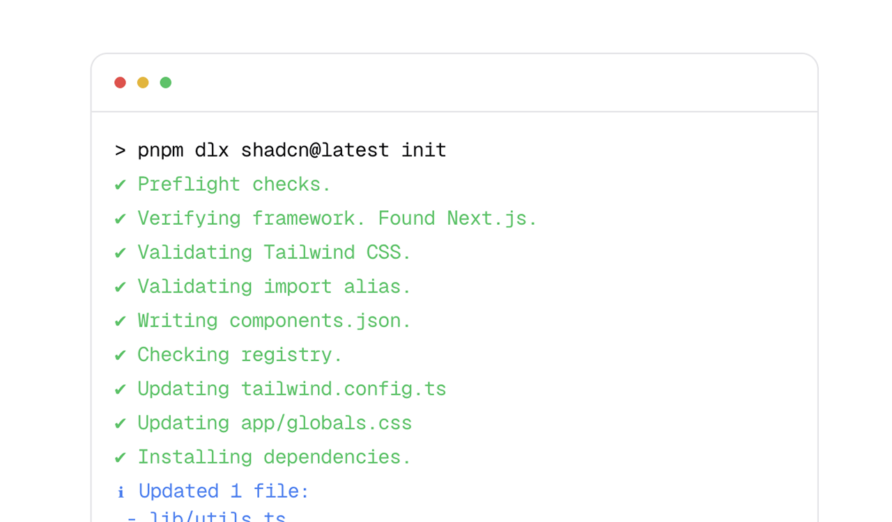 A terminal-style UI to showcase commands, output, or interactive code.
