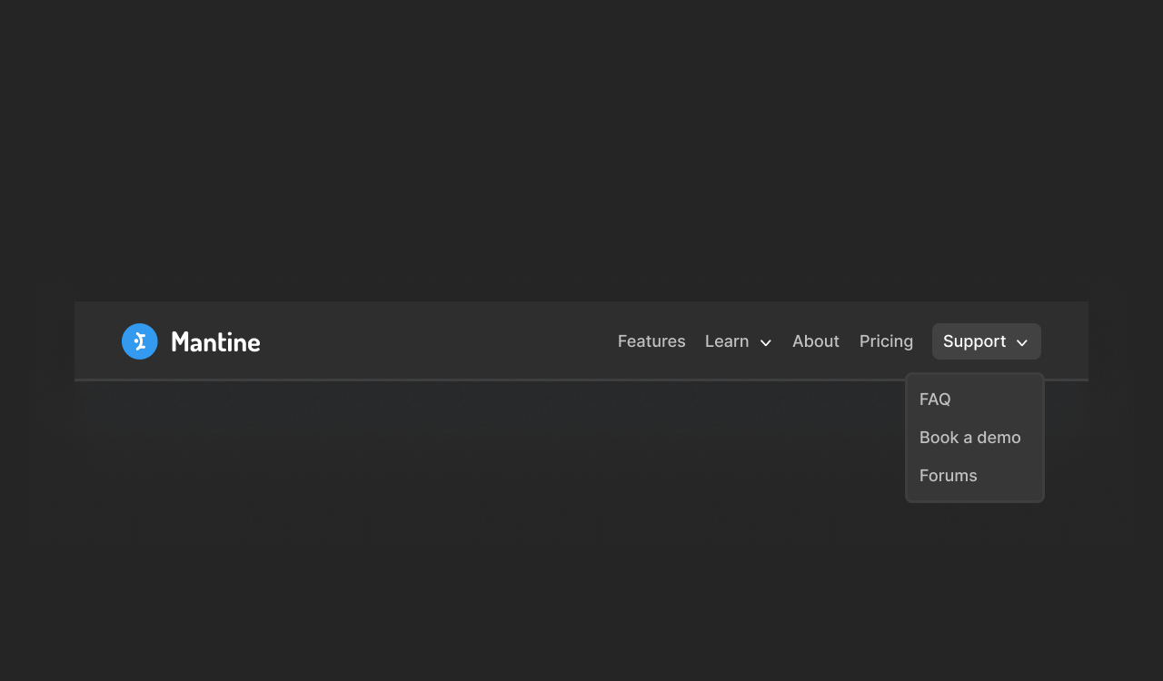 A header component with menu built with Mantine.
