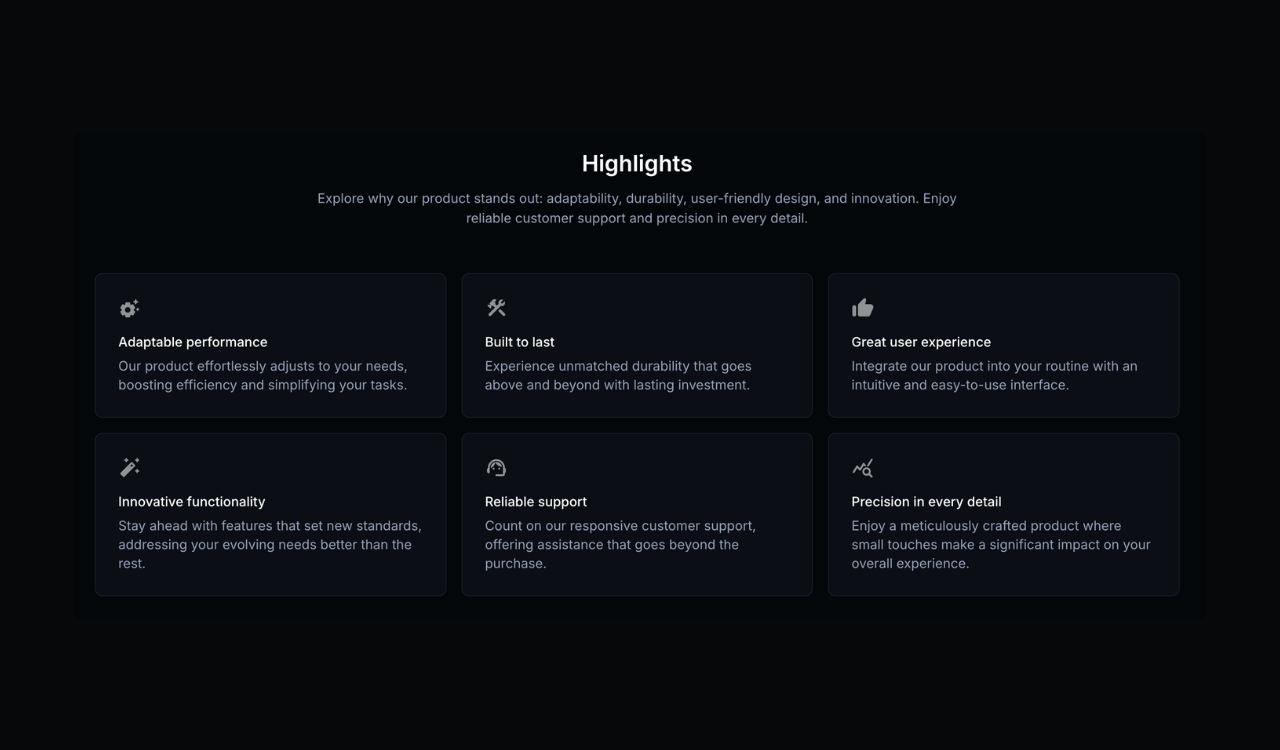 A highlights section using Material UI components and Croct.