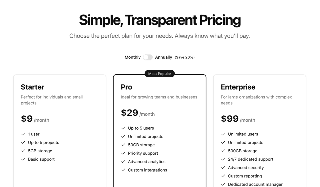 A dynamic pricing page using Shadcn UI components and Croct.