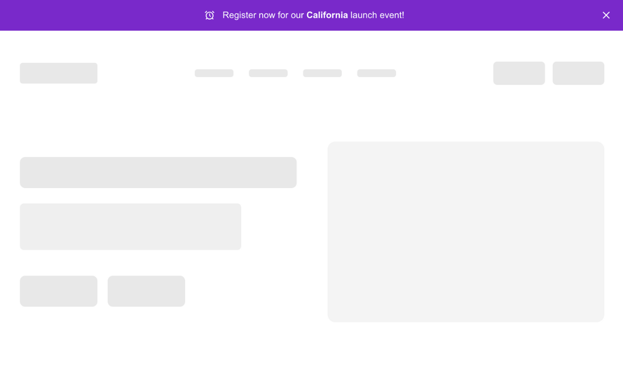 An announcement bar with a location-based message.