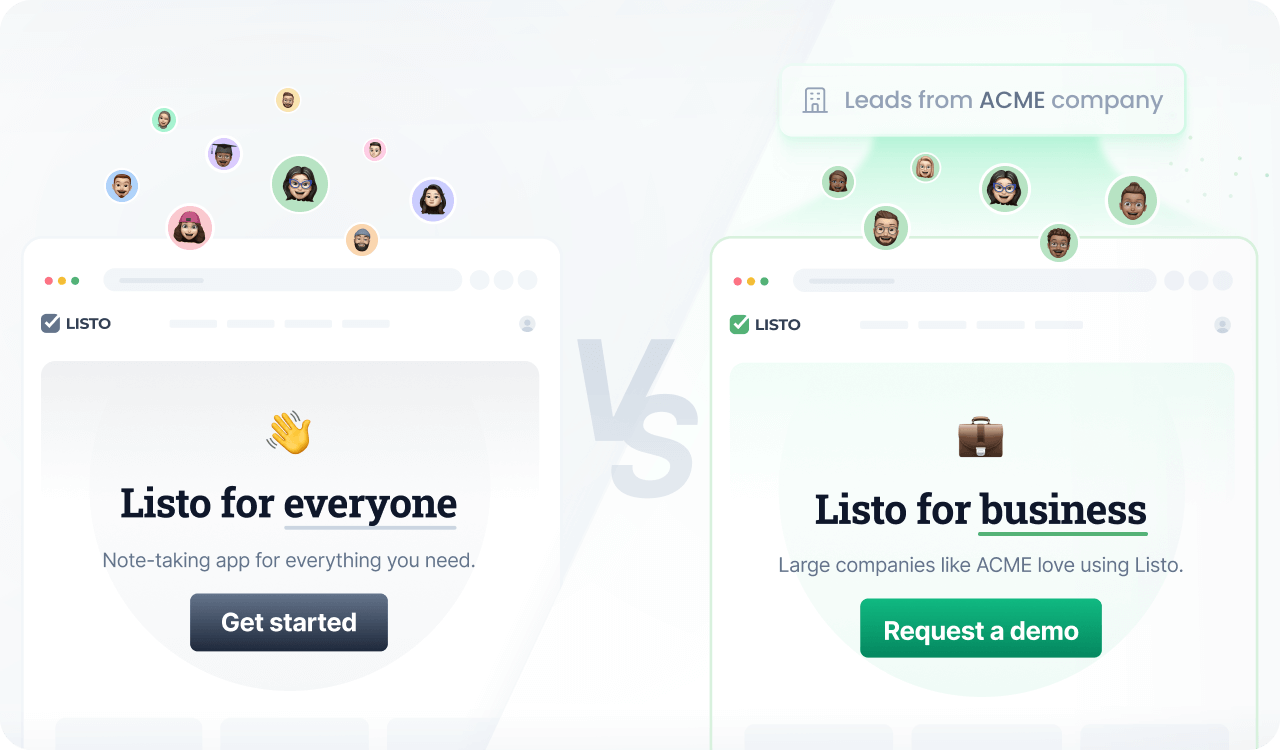 A split-screen comparison image showing two versions of an online store home page. The left side shows the default content with no special offers, and the right side shows personalized content based on the ABM campaign the user clicked.